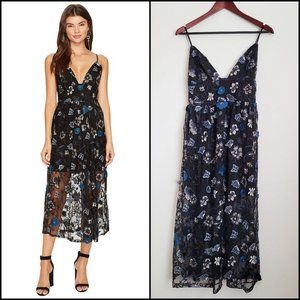 NWOT For Love & Lemons Botanic Midi Dress Black Blue White, Size Small